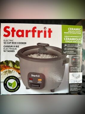 NEW in box Starfrit Ceramic 10-Cup Rice Cooker in Brown with Glass Lid